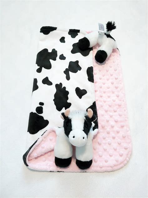 Cow Minky Blanket Baby Animal Blanket Snuggle Blanket Lovey Etsy