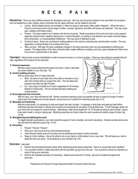 Neck Pain Exercise Sheet Download Printable Pdf Templateroller