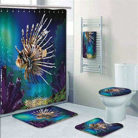 Fish Bathroom Set 3pcs Bathroom Rug Sets Animated Fish Tank Ocean