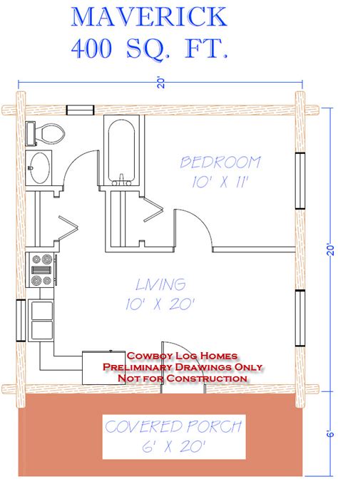 400 sq ft, 1 bedrooms, 1 full baths. Maverick Plan 400 Sq. Ft. : Cowboy Log Homes