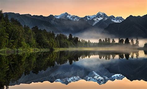 Nature Landscape Lake Reflection Sunrise Mountain Forest Mist