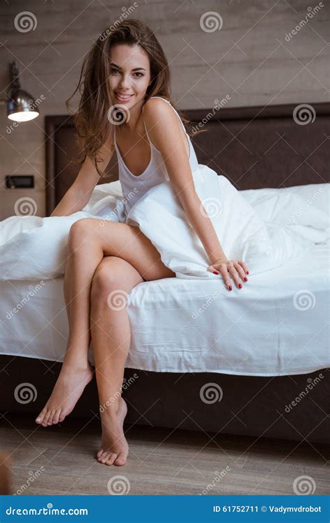 Woman In Night Cloth Sitting On The Bed Stock Image Image Of