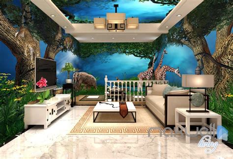 3d Jungle Animals Forest Elepant Entier Living Room