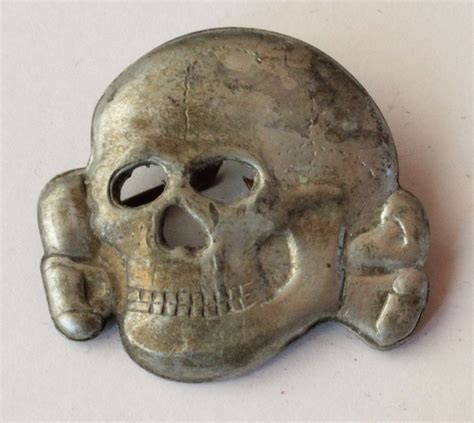 Original German Ww2 Ss Skull For Visor Hat Zinc Piece Marked Rzm M1