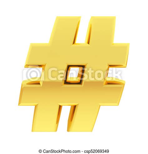 Gold Number Sign With Gradient Reflections Isolated On White High