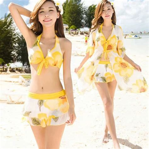 Bikini Swimsuit Female Three Piece Split Skirt Conservative Cover Belly Was Thin Chest Chest