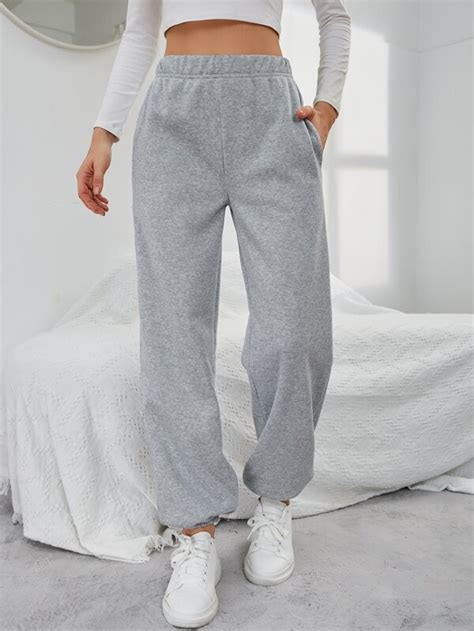 Shein Ezwear Solid Elastic Waist Slant Pocket Sweatpants Shein South