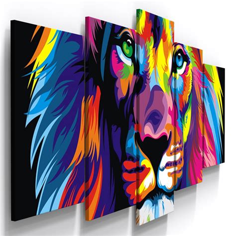 Quadros Decorativos Leão Abstrato Colorido Sala Qui050 no Elo7 | D ...