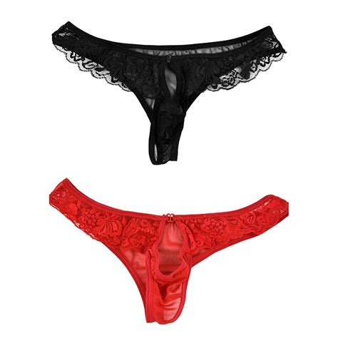 Mens Sexy Lace Open Front G String T Thong Underwear Wd