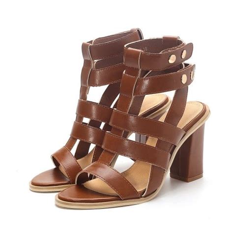 Womens Style Gladiator Sandals Brown Chunky Heel Gladiator Sandals