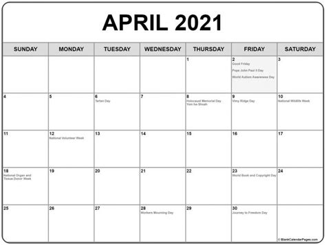 April Calendar 2021 Holidays Free Printable Calendar Monthly