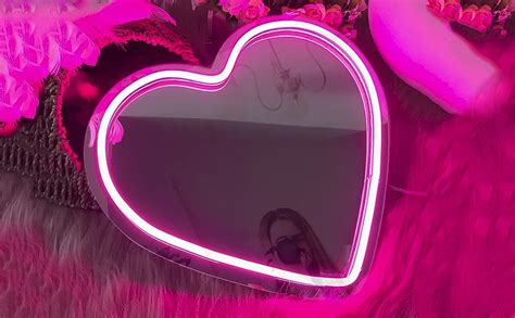 Britrio Led Neon Mirror Light Sign Pink Heart Neon Wall