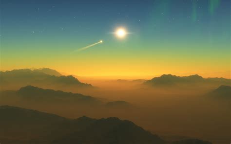 1680x1050 Planet With High Rugged Mountains And A Comet In The Sky