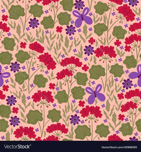Seamless Pattern With Geranium Flowers Royalty Free Vector