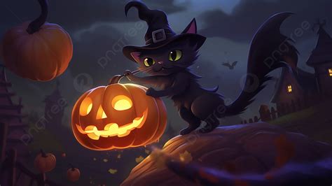 Halloween Pumpkin Black Cat Background Cute Cartoon Pokémon Background Image And Wallpaper