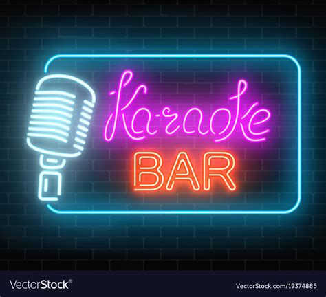 Neon Signboard Of Karaoke Music Bar Glowing Vector Image