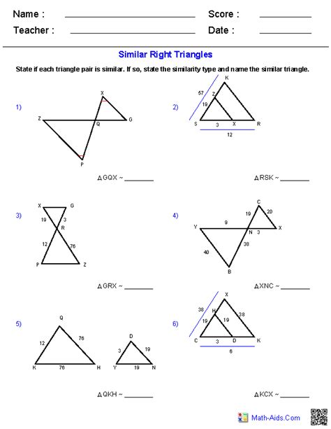 Similar Triangles Practice Worksheet