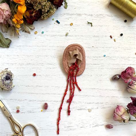 Hand Embroidered Vulva Pin Beaded Menstruation Art Etsy