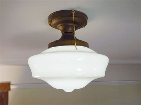 Close to ceiling light fixture type. Vintage Schoolhouse Ceiling Light Fixture with Pull Chain ...