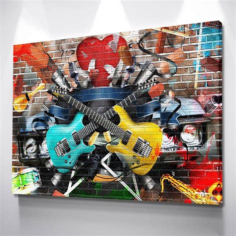Guitar Graffiti Canvas Set Wall Art Multi Panel Canvas Etsy