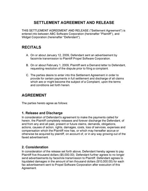 Simple Settlement Agreement Great Professionally Designed Templates