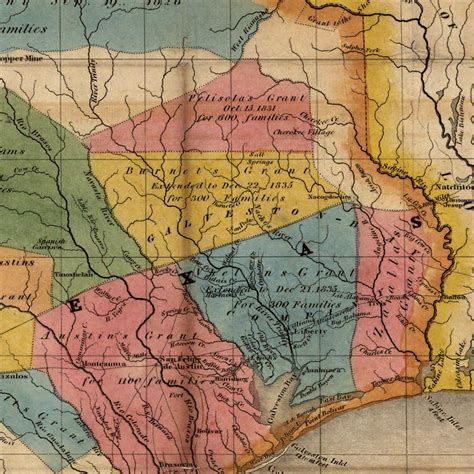 1835 Territory Of Texas Map Of Land Grants Franklin Mint