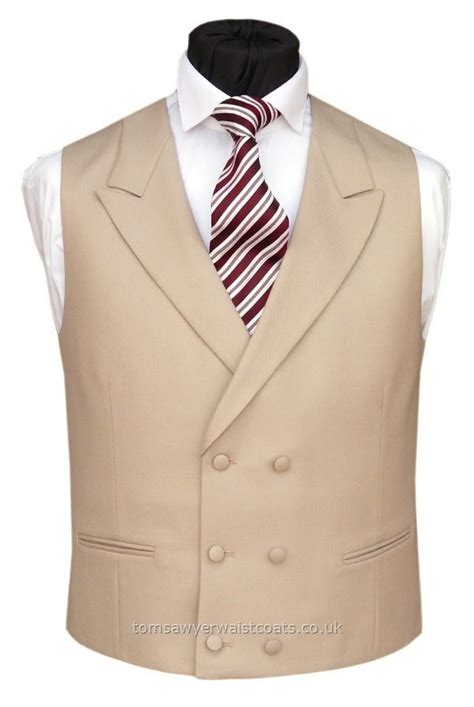 Beige Buff Double Breasted Waistcoat With Lapels Double Breasted