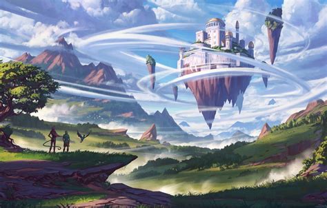 Обои Горы Рисунок Дворец Замок Холмы Fantasy Palace Фантастика