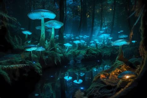 Premium Ai Image A Magical Forest Filled With Bioluminescent Light