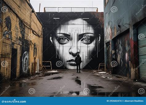 A Person Standing In Front Of A Large Mural Of A Womans Face Stock Illustration Illustration