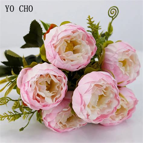 yo cho artificial flowers roses peonies fake flowers pink silk white peony bouquet wedding party