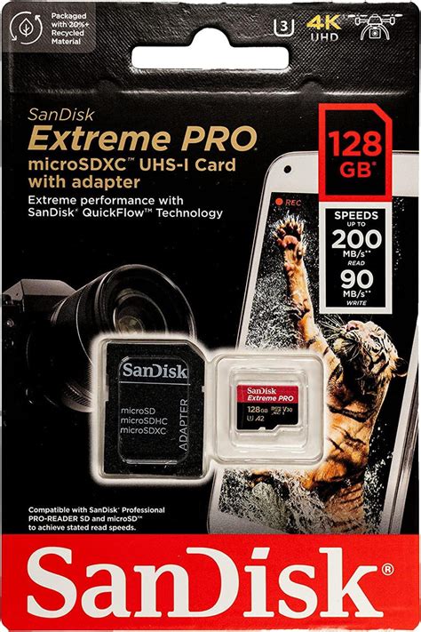 Sandisk Extreme Pro 128gb 200mbs Microsdxc Uhs 1 Card With Adapter