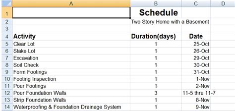 Renovation Work Schedule Template Excel Templates Excel Templates