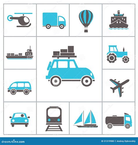 Icone Di Trasporto Illustrazione Vettoriale Illustrazione Di Aerostato