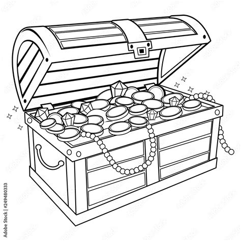 Treasure Chest Vector Black And White Coloring Page Stock Vector