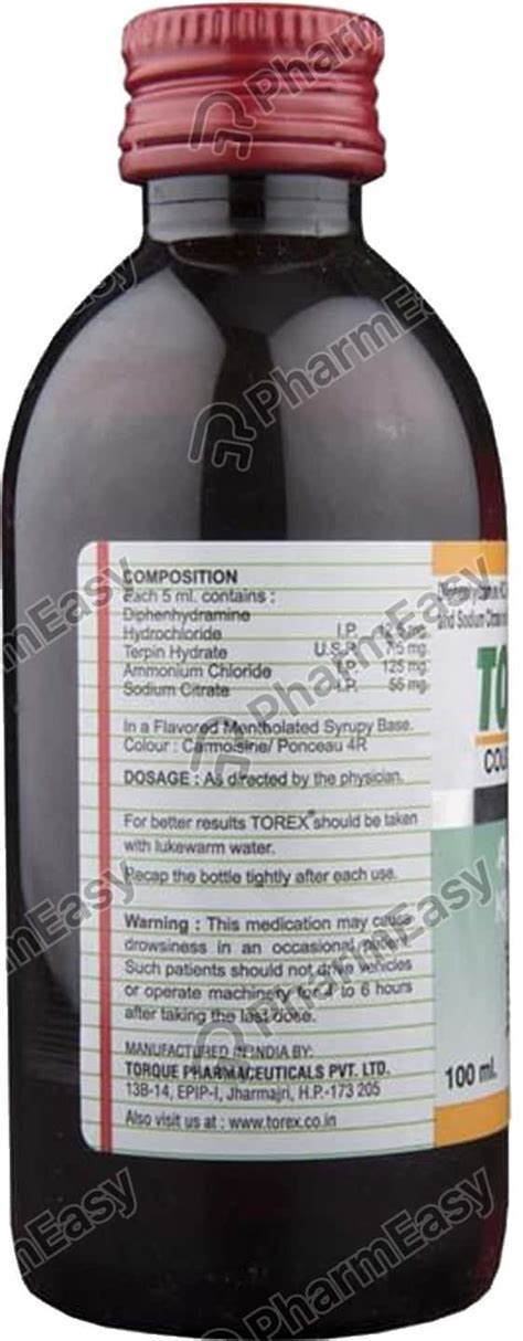 Torex Syrup 100ml Uses Side Effects Price And Dosage Pharmeasy