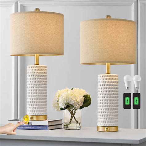 PORTRES 24 Farmhouse 3 Way Dimmable Touch Ceramic Table Lamp Set Of 2
