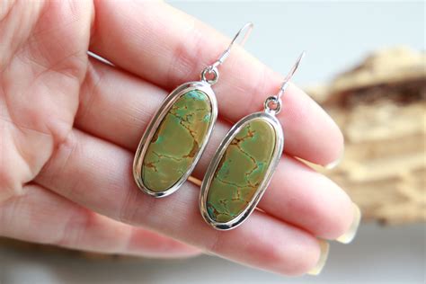 Mottled Turquoise Earrings Rare Silver Gemstone Navajo Earrings