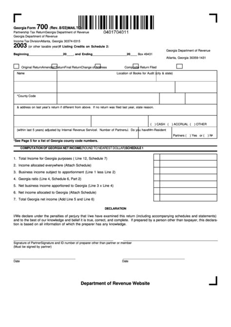 Georgia Form 700 Partnership Tax Return 2003 Printable Pdf Download