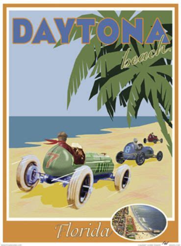 Daytona Beach Fl Vintage Art Deco Style Travel Poster By Aurelio Grisanty