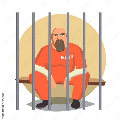 Prisoner In Jail Vector Gangsta Man Arrested And Locked Flat Cartoon