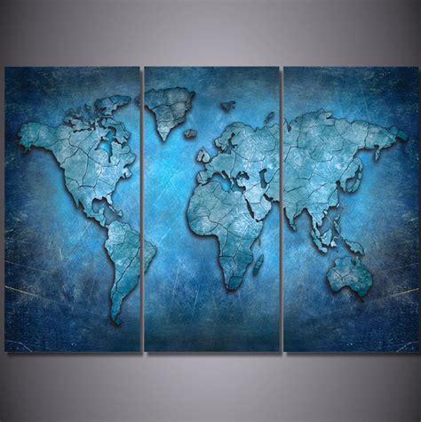 3 Pcs Framed Blue World Map Canvas Prints 3 Piece Canvas For Home