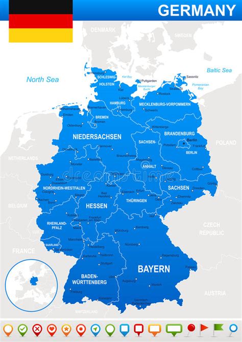Niemcy Mapy Wektorowy Kontur Z Gps Ikonami Ilustracja Wektor