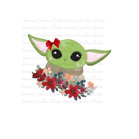 Set Of 2 Baby Yoda Girl With Ring Of Flowers Bundle Set Of 2 Etsy