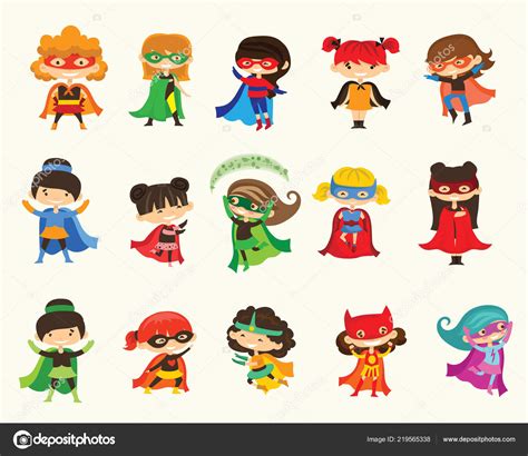 Cartoon Vector Illustration Kid Superheroes Wearing Comics Costumes