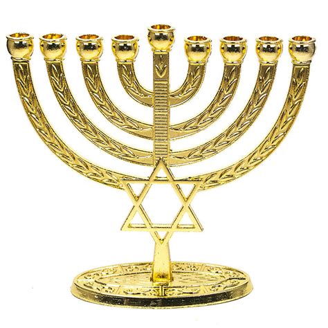 Gold Plating Israel Star Of David 9 Branch Hanukkah Menorah Jerusalem