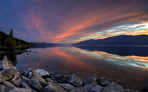 Okanagan Lake Sunset Hd Desktop Wallpaper Widescreen High Definition Fullscreen