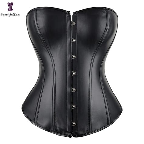 overbust corset top synthetic leather bustier boned body slimming korset sexy black red gorset