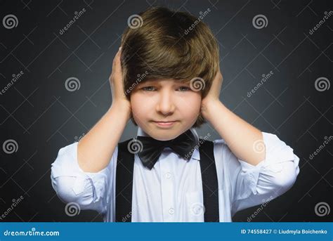 Closeup Sad Boy With Worried Stressed Face Expression Stock Image