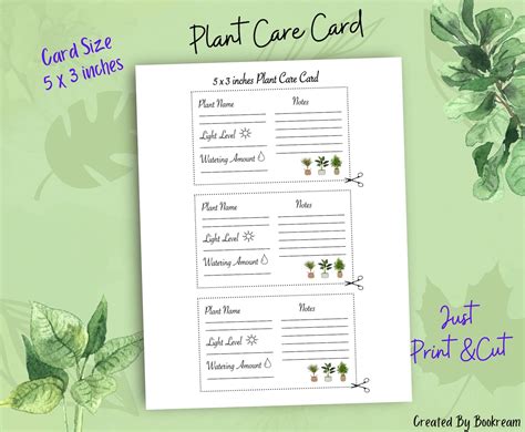 Printable Plant Care Card Sheet Digital Download Plant Cards Etsy